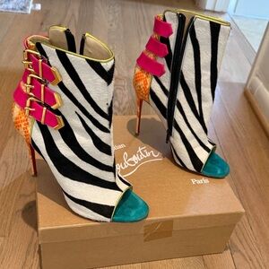 Christian Louboutin Multicolor Patent and Python Leather Booties size 40
